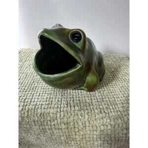Vintage Ceramic Frog Planter/sponge holder Glaze Open Mouth Planter 5in sponge